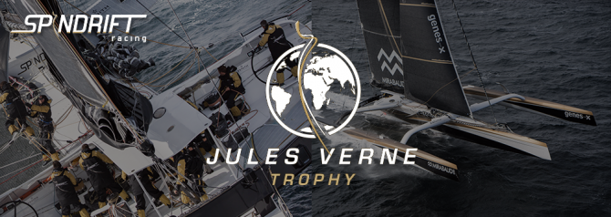 Spindrift 2 kastar loss för Jules Verne Trophy.